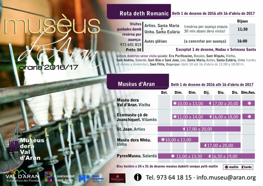 oraris iuèrn musèus 2016-17