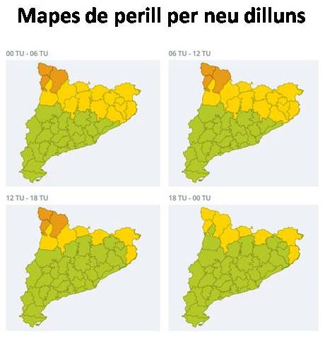 Mapes de perill per neu dilluns